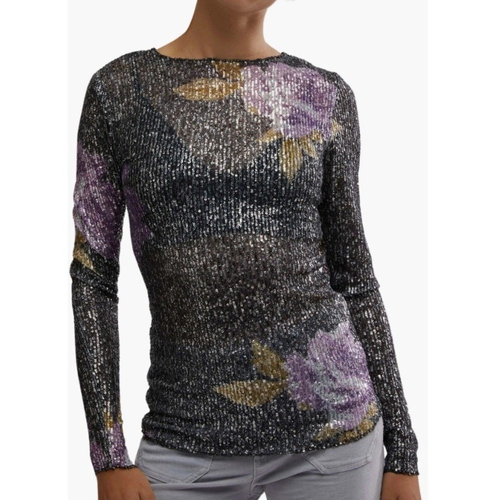NEW‎ Free People Intimately Gold Rush Sequin Top Amethyst Small